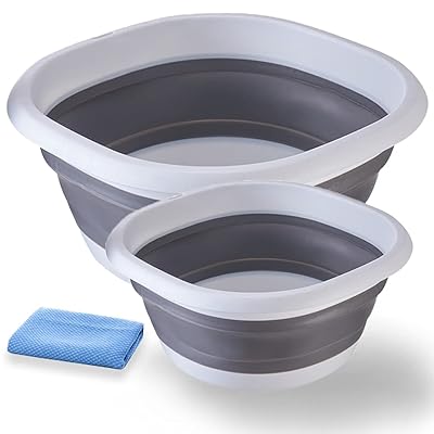 良居産業 二個セット 折りたたみ 洗い桶 シリコン 洗濯 掃除 足浴 風呂 用途いろいろ (グレー 二点セット)