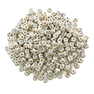 ナチュラルスクエア木製ビーズ - 600個 アルファベット文字ビーズ ジュエリー作りやDIYプロジェクト用 (10mm)