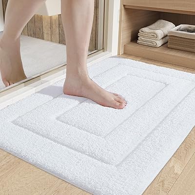 バスマット お風呂マット 速乾 足拭きマット 滑り止め 高吸水力 洗える マイクロファイバー 浴室 洗面所 バスルーム 40×60cm ホワイト