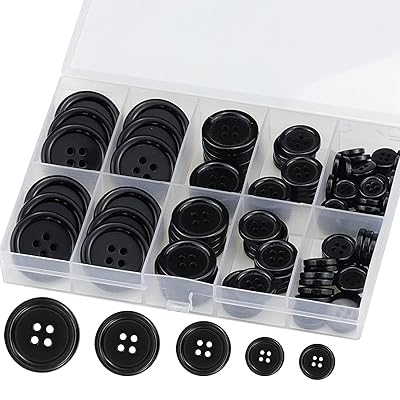 ボタン 樹脂ボタン セット 4穴 樹脂製 円形 手芸 材料 スーツ ジャケット 上着 服装装飾 縫製用 置換用 黒 白 カラフル かわいい 手芸材料 DIY 縫製 飾り 手作り 服子供向けのDIYおもちゃ ケース付き (黒 約160個)
