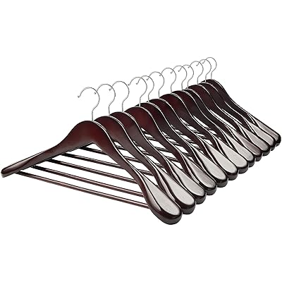 木製ハンガーセット バー付き 洋服 スーツ コート用ハンガー スーツハンガー 360度回転 クローゼット