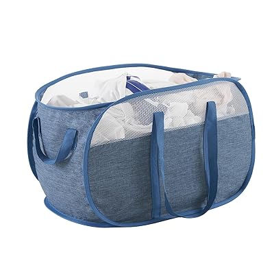 ランドリーバスケット 横型 折りたたみ 洗濯カゴ 大容量 71L メッシュ ポリエステル ランドリーバッグ 取っ手付き バスルーム 洗濯物入れ 軽量 旅行 ランドリー収納 ゴミ箱 長さ64CM幅さ35CM高さ35CM (ブルー、1PCS) ランドリーバスケット 横型 折りたたみ 洗濯カゴ 大容量 71L メッシュ ポリエステル ランドリーバッグ 取っ手付き バスルーム 洗濯物入れ 軽量 旅行 ランドリー収納 ゴミ箱 長さ64CM幅さ35CM高さ35CM (ブルー、1PCS)