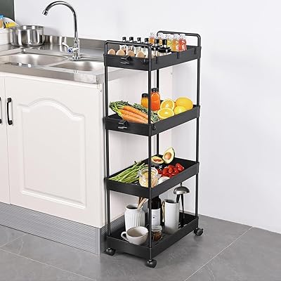 キッチンワゴン キャスター付き 隙間収納 23cm ワゴン スリム 4段 洗面所 収納 ハンドル2個付き ペット..