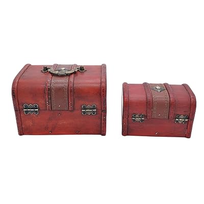 アンティーク調 宝箱 木製ボックス ケース 木箱 海賊宝箱 収納箱 小物入れ アクセサリー入れ 宝物入れ インテリア 雑貨 大小2個セット [2]
