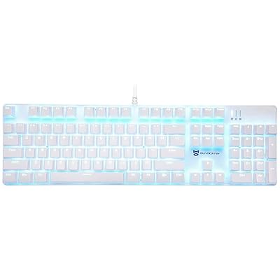 メカニカル式ゲーミングキーボード 全104キーボード US配列 USB有線キーボード LEDバックライト付き (茶軸-ホワイト)