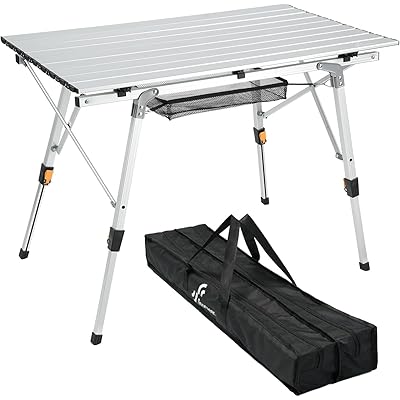 キャンプ テーブル 折り畳み アルミ ロールテーブル コンパクト 高さ4段階調節可能 BBQテーブ