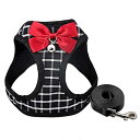 犬 猫 ハーネス リードセット 鈴付き 可愛い 蝶ネクタ 猫用ハーネス 抜けない 胸あて式 牽引ロープ 猫 ハーネス メッシュ ポリエステル製 格子縞 小型犬 ...