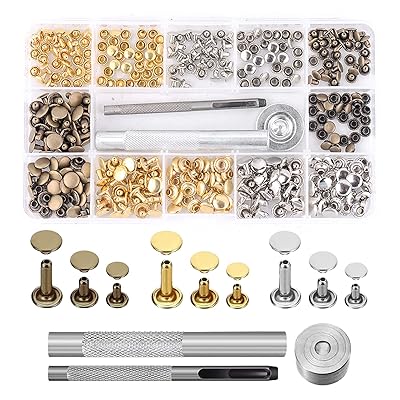 カシメセット レザークラフト 3サイズ 3種色リベット リベットパーツ スタッズ 底鋲 打ち具