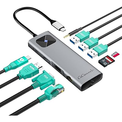 10-in-1 USB C ハブ 変換アダプタD 100W/TF&SD/100Mbps RJ45イーサネットポート/1080P VGA/3.5MMオーディオ