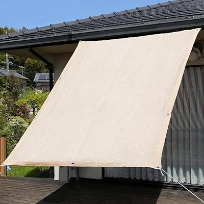 日除け シェード サンシェード ベランダ 目隠しシェー 日よけスクリーン オーニング 断熱 遮光 UVカット 風通しもよい 庭用サンシェード 外付け 大型 家/廊下/庭下/屋外 日本語説明書付属 固定用ヒモと結束バンド付き (ベージュ, 2*3m)