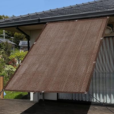日除け シェード サンシェード ベランダ 目隠しシェー 日よけスクリーン オーニング 断熱 遮光 UVカット 風通しもよい 庭用サンシェード 外付け 大型 家/廊下/庭下/屋外 日本語説明書付属 固定用ヒモと結束バンド付き (コーヒー色, 3*3m)