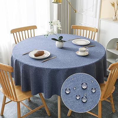 テーブルクロス 丸 撥水 汚れ防止 円型 おしゃれ シンプル テーブルカバー リネン類 耐熱 速乾 丸洗い お手入れ簡単 業務用・家庭用 ネイビー 直径180cm