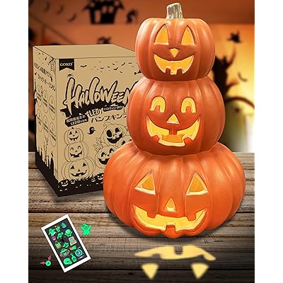 3連 パンプキンランタン 電池式 LEDライト 3つ重 ジャックオ 置物 カボチャのオブジェ 飾り付
