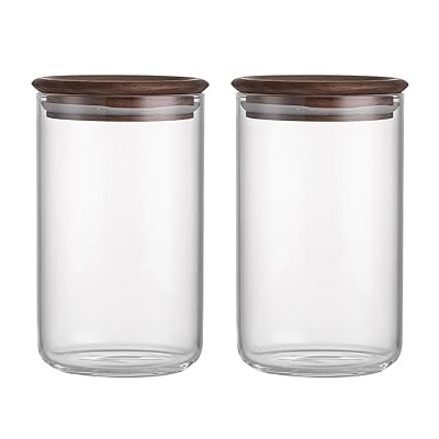 ガラス キャニスター 保存容器 木製蓋付き コーヒー豆 食品保存 キッチン収納 密封容器 ウォールナット 2個入り (620ML)