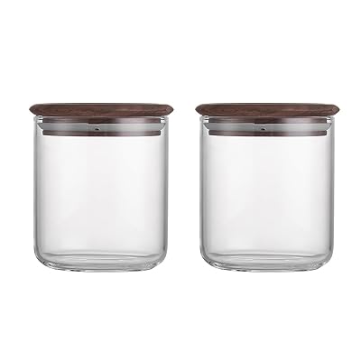 ガラス キャニスター 保存容器 木製蓋付き コーヒー豆 食品保存 キッチン収納 密封容器 ウォールナット 2個入り(420ML)