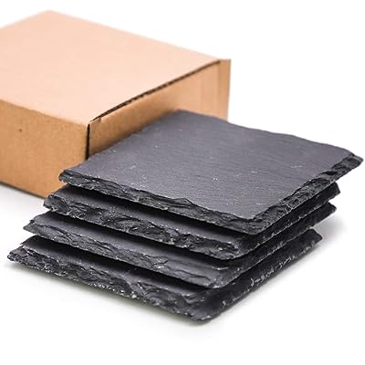 TOSSOW コースター 天然石 スレート 手作りコースター 耐熱 断熱 速乾 4枚セット 滑り止め お