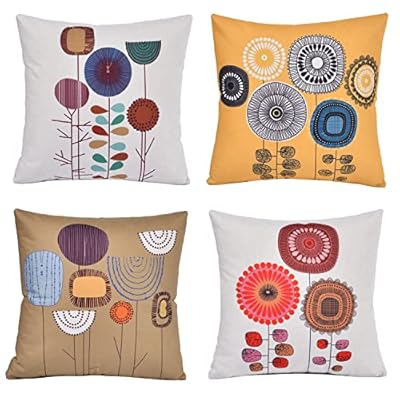 クッションカバー 45x45cm 北欧 4枚セット おしゃれ 可愛い 柄 リネン 亜麻 幾何学模様 プリン