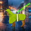 犬用レインコート- 防水調節可能な反射型犬のレインジャケット、軽量 通気性 帽子付 散歩用 防水 防風 着脱簡単 梅雨対策 小型犬中型犬大型犬用カッパ (グリーン, S)