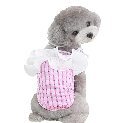 犬服 ペット服 犬の服 春夏用 夏用 可愛い ドッグウェア 薄手 通気性 メッシュ小中型犬服 ボーダータンクトップ ノースリーブ 夏のフルーツ風 縞柄 犬 服 猫服 歩 お出かけ 吸水 速乾 日焼き防ぐ 脱毛保護（レースピンク，L）
