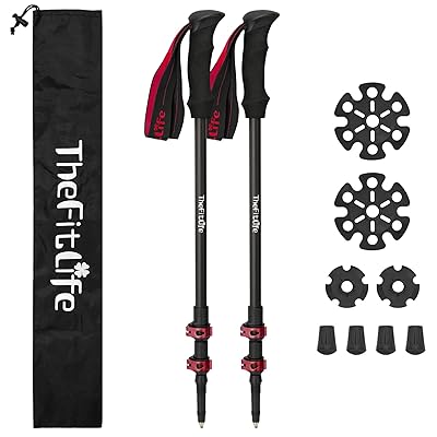 トレッキングポール カーボン 登山 ストック 軽量 57-120cm伸縮 ウォーキングポール ウォーキングステッキ 2本セット 登山杖 登山ポール 山登り ステッキ ハイキングポール 男性 女性 高齢者 (レッド)