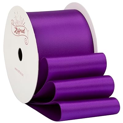 サテンリボン幅50mm x 9m巻 - 手芸、ラッピング、 花束、ウェディングに最適 (パープル)