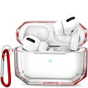 【改良モデル】AirPods Pro 用 ケース 透明 全面保護カバー 落下防止 耐衝撃 前面のLEDライトが隠れない ワイヤレス充電対応 AirPods AirPods第3世代用のケース (Red)