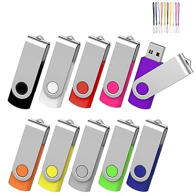 USBメモリ 512MB 10個セット フラッシュメモリー USB2.0 フラッシュドライブ 360° 回転式 10色ストラップ付き (512MB, 10色)
