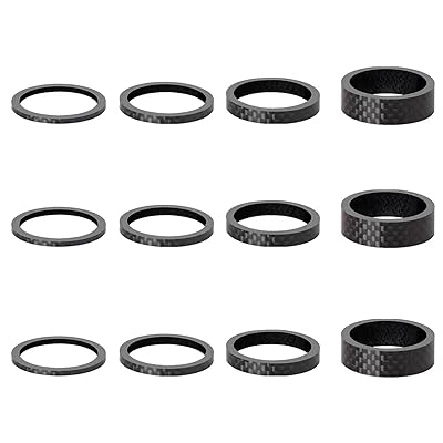 ヘッドセットスペーサー 28.6mm ステムスペーサー 自転車 コラムスペーサー ワッシャー 2mm 3mm 5mm 10mm クロスバイク ロードバイク マウンテンバイク（12個 - セット2 (カーボン)）