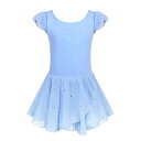 バレエ レオタード 子供 肩フリル袖 バレエ 衣装 Uネックバック シフォンスカート付き 綿生地 無地 ダンススカート ジュニア キッズ 新体操 体操服 レッスン 教室 練習着 発表会 試合(4)