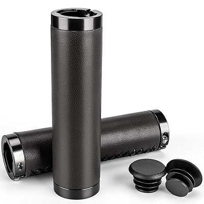 自転車 グリップ レザー ベタベタしない 耐久性 クロスバイク ハンドルグリップ 22.2mm 黒色 (HL-G220)