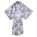 伝統的な着物衣装 花柄 芸者 浴衣 ロングローブ バスローブ 寝間着 弓付きベルト衣装 (04# 長 灰白)