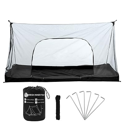 アウトドア モスキートネット 超軽量 夜釣り 携帯式 テント 蚊帳 防水マット 1~2人 キャンプ用 蚊除け網 サイズ2.1m*1.3m*1.1m 正面と側面にドア配置 設営簡単 頑丈で高密度の網搭載 6枚ペグ+2枚ロープ（2.85m）＋収納ポーチ付