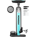 自転車 空気入れ: フロアポンプ - 仏式 米式 英式バルブ対応 - 160PSI スケール圧力計 - ブルー