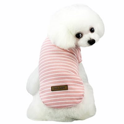 犬服 ペット服 犬の服 春夏用 夏用 可愛い ドッグウェア 薄手 通気性 メッシュ小中型犬服 ボーダータンクトップ ノースリーブ 夏のフルーツ風 縞柄 犬 服 猫服 歩 お出かけ 吸水 速乾 日焼き防ぐ 脱毛保護（ピンク縞柄，M）