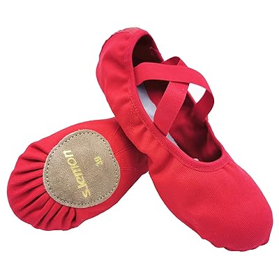 赤いバレエダンスシューズキャンバス子供大人スプリットソール弾性ダンスシューズヨガシューズ TLB Red..
