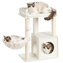 キャットタワー 木質 ミニ猫タワー 小型 猫ハウス 省スペース ハンモック 麻紐爪とぎポール 展望台 低い 据え置き 人気 高さ72cm ホワイト HCT007...