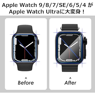 for Apple Watchケース 45mm/44mm/41mm/40mm 瞬時にApple Watch Ultraに変身する 防水 series 9/8/7/SE/6/5/4 液晶保護フィルム+保護ケース+背面ケースの3 in 1デザイン 一体型