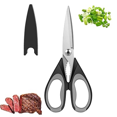 キッチンバサミ 調理バサミ 料理ハサミ 手が疲れにくい ナッツクラッカー ボトルオープナー 肉切りハサミ 牛肉 鶏肉 魚の骨 野菜に最適 食洗機対応 220mm (ブラック&グレー) キッチンバサミ 調理バサミ 料理ハサミ 手が疲れにくい ナッツクラッカー ボトルオープナー 肉切りハサミ 牛肉 鶏肉 魚の骨 野菜に最適 食洗機対応 220mm (ブラック&グレー)