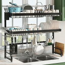 キッチンラック シンク上 収納 水切りラック シンク上 食器 水切り シンク上 ラック 収納棚 強化型 高い安定性 自動排水 組立簡単 水切りラックステンレス 大容量 省スペース ブラック【3段式】(3)
