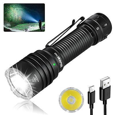 TS23 充電式フラッシュライト ハイ 5000 ルーメン 超明るい、482M 長距離 フラッシュライト、ハイ RCI Led フラッシュライト、キャンプ、ハイキング、緊急用の IP68 防水 (6000K)