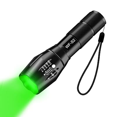 緑光戦術懐中電灯、強力緑光フラッシュライト、1種点灯モード、ズーム調整可能ハンディライト、IPX4防..