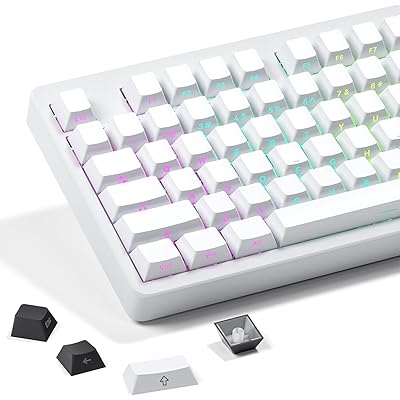 XVX ホワイトキーキャップセット - サイドプリントPBTキーキャップ、ダブルショットシャインスル