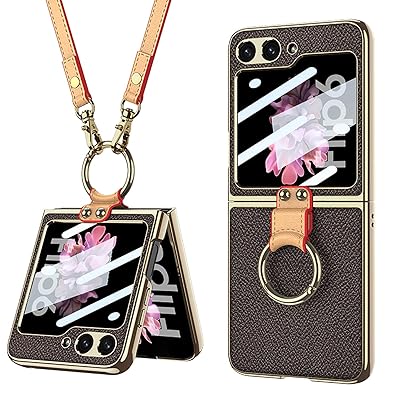 Galaxy Z Flip6 ケース ストラップ付き Samsung ギャラクシーzフリップ6 / SC-54E 用 カバー リング付き スマホケース 軽量 液晶保護フィルム付き カメラレンズ保護 薄型 全面保護 人気 電気メッキ おしゃれ スタン