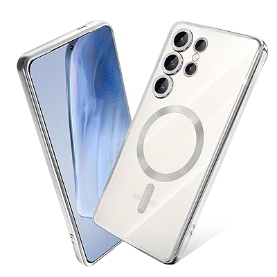 Galaxy S25 Ultra ケース MagSafe対応 クリア メッキ加工 ギャラクシー S25Ultra スマホケース 耐衝撃 TPU ワイヤレス充電対応 SC-52F SCG32 カバー ストラップホール付き 薄型 透明 超軽量 黄ばみにく