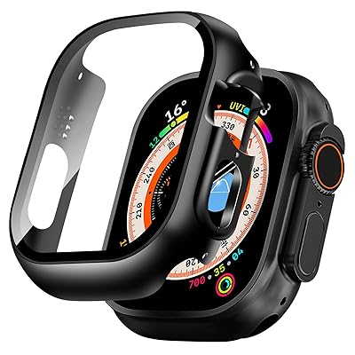 対応 Apple Watch ケース Ultra 2/1 アップルウォッチ カバー PC素材 Apple Watch カバー 全面保護 二重構造 アップルウォッチ ケース ガラスフィルム 一体型 高耐久 高透過率 装着簡单(49mm,ブラック)