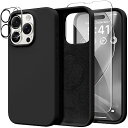 5 in 1 iPhone 15 Pro Max ケース磁気シリコン、MagSafe対応、2枚の画面保護フィルム + 2枚のレンズ保護フィルム付、スリップ防止、耐衝撃、耐傷痕の携帯電話ケース、ブラック