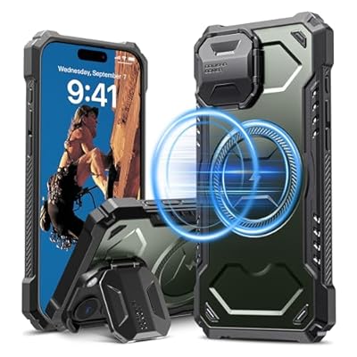 for iPhone 16 Pro Max マグネットケース カメラカバーキックスタンド付,[MagSafe対応] ヘビーデューティ, ミリタリー落下保護 耐衝撃保護ケース 2024 6.9インチ,緑
