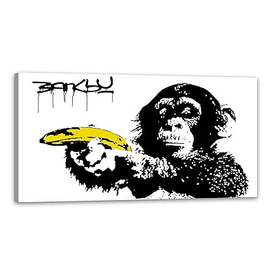 バンクシー 猿 アートパネル 大型 banksy ポスター モノクロ 絵画 現代 インテリア 壁掛け 部屋飾り お風呂 玄関 木枠付きの完成品 (40x80cm...