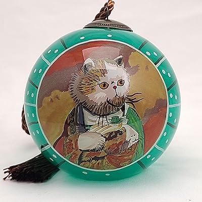 モナリザのキャットグリーンです-感謝祭、クリスマスに最適な家庭やオフィスのための塗装されたガラスの装飾の内側