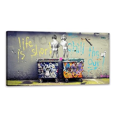 バンクシー 長 横 おもらしっ子 ストリート アートパネル 大型 banksy ポスター 絵画 壁掛け 部屋飾り お風呂 玄関 木枠付きの完成品 (40x80c...